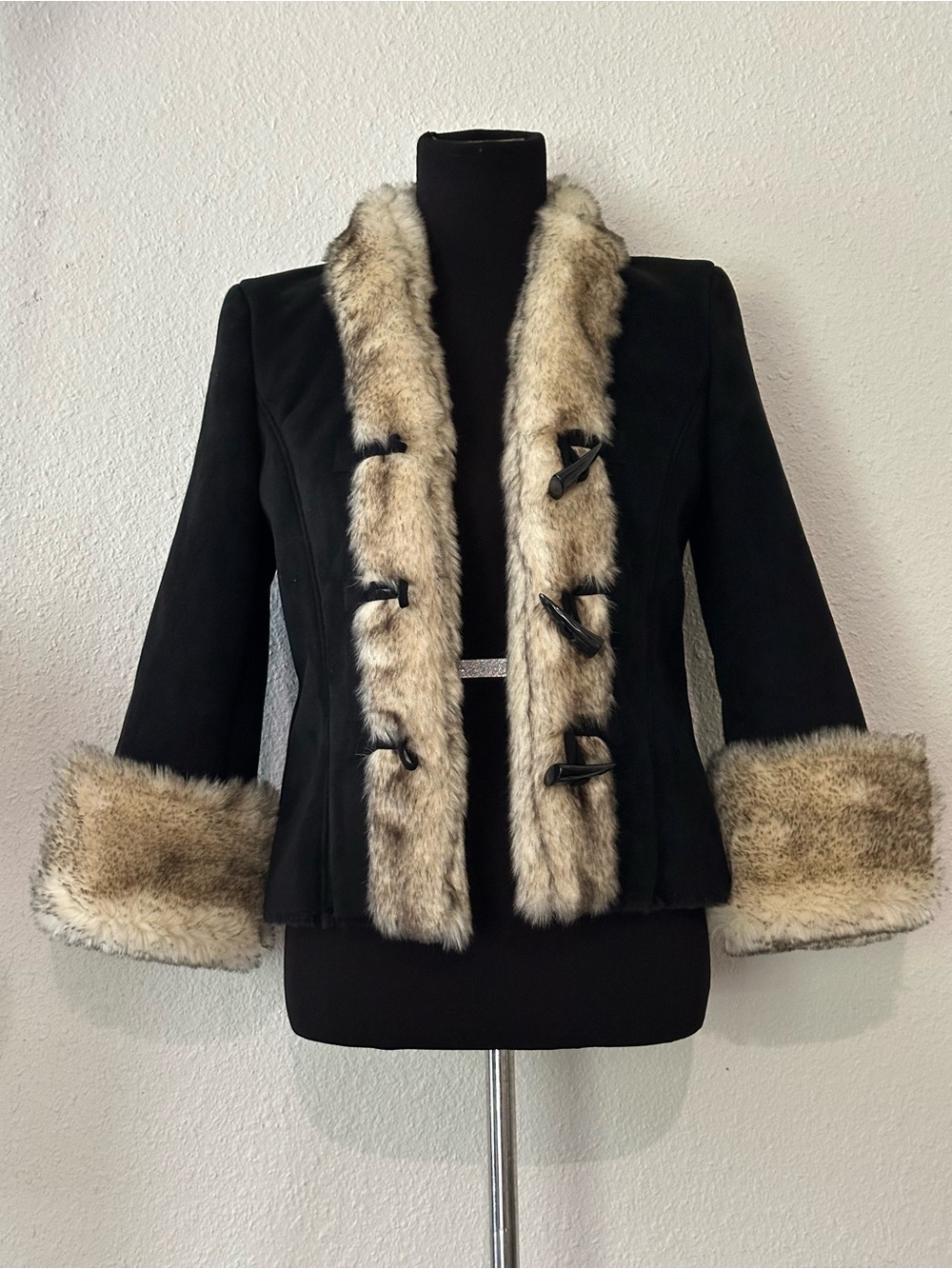 White House Black Market Black Jacket with Faux Fur Trim